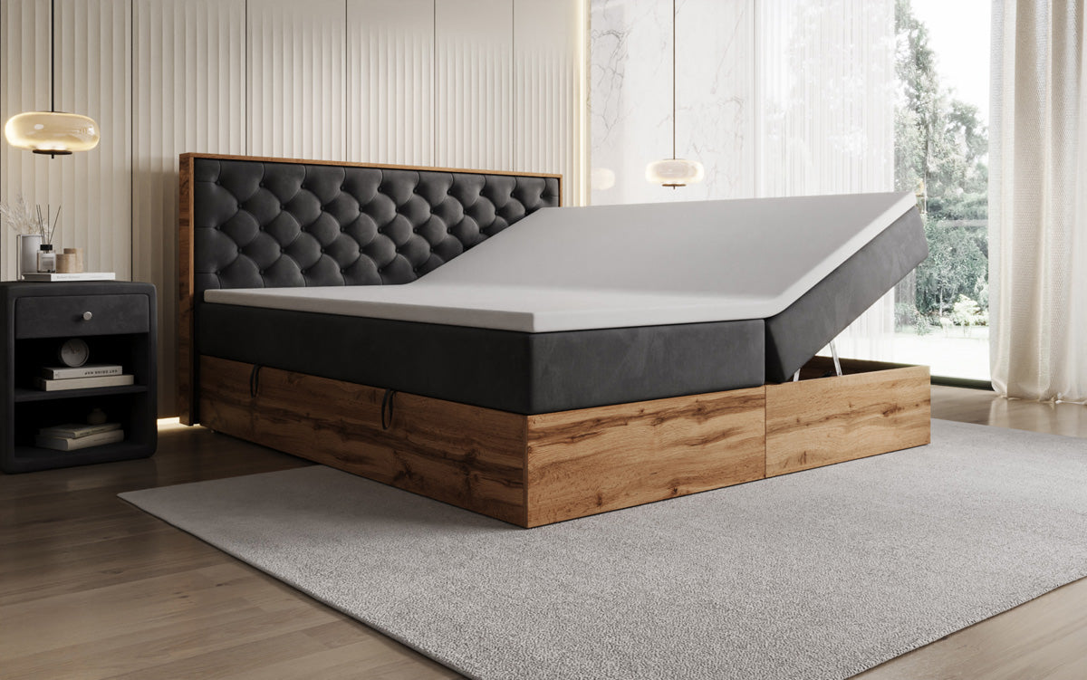 Lit boxspring Timber Chester avec espace de rangement en Velours