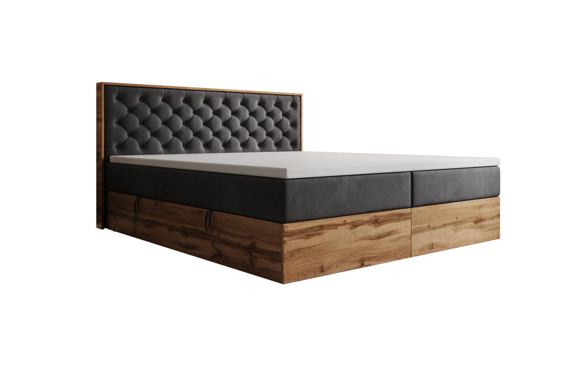 Lit boxspring Timber Chester avec espace de rangement en Velours