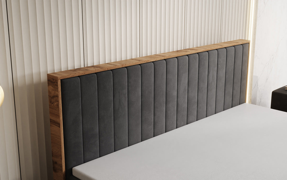 Lit boxspring Timber Line avec espace de rangement en Velours