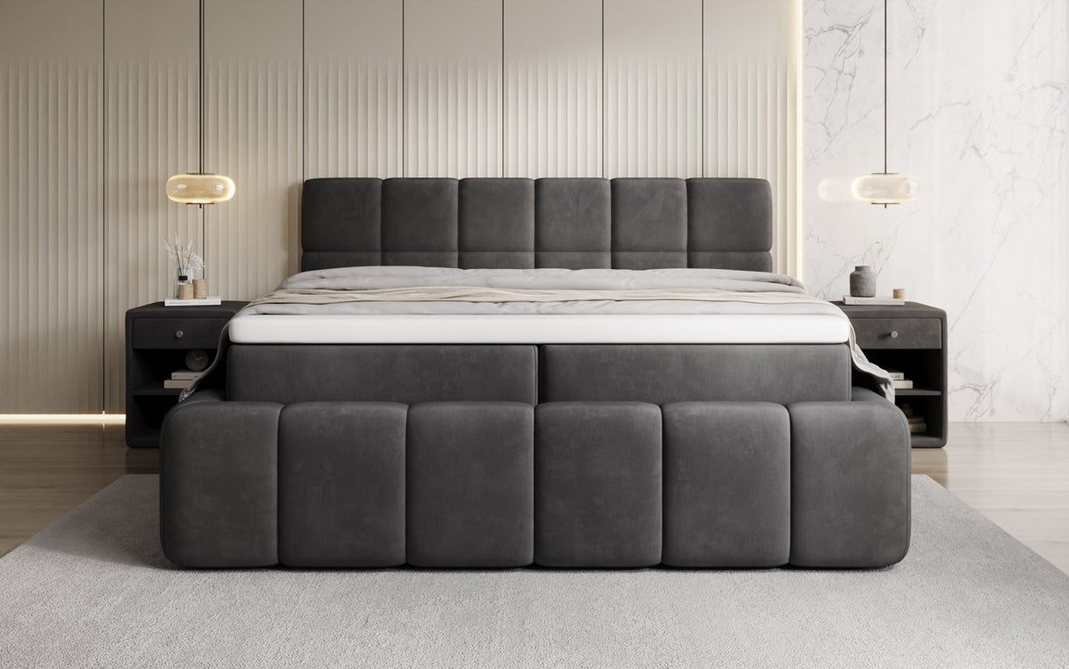 Bombo box spring bed with storage in velvet