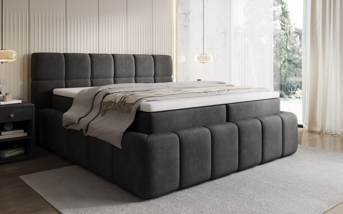 Bombo box spring bed with storage in velvet
