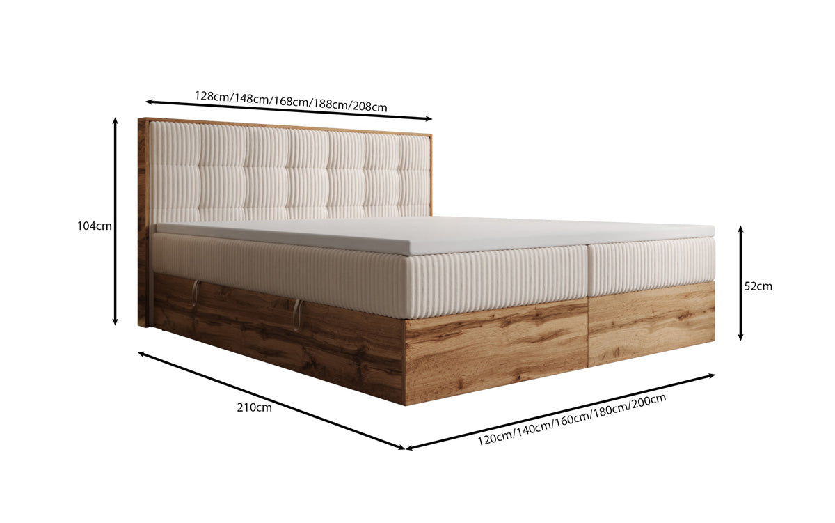Lit boxspring Timber Quad en Côtelé avec espace de rangement