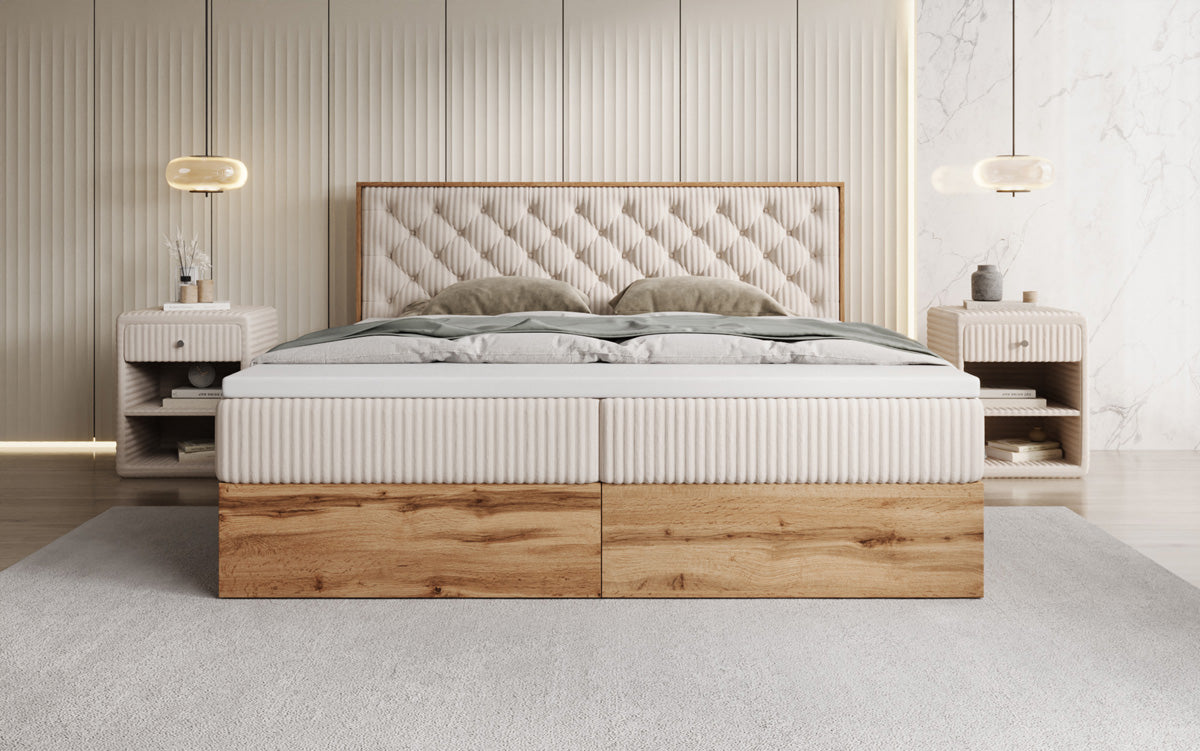 Boxspringbett Timber Chester a Cord mat Stauraum