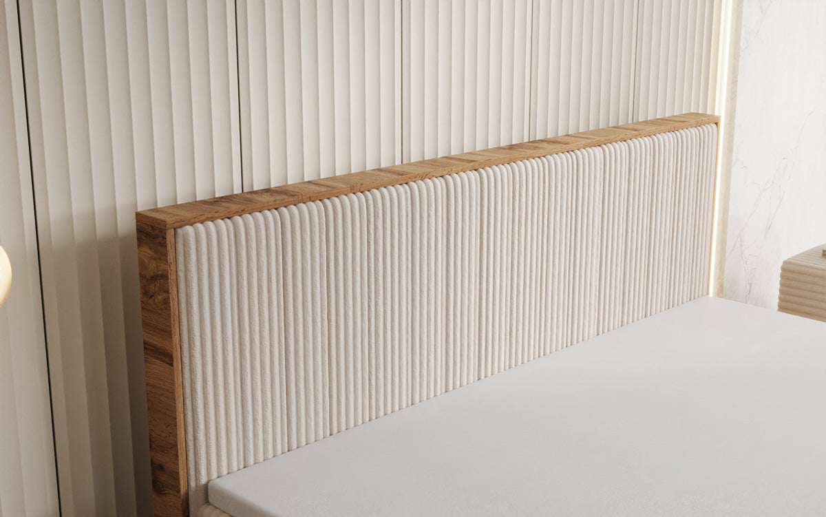 Lit boxspring Timber Line en Côtelé avec espace de rangement