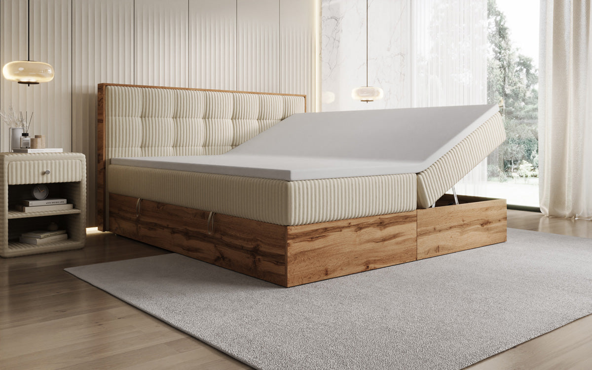 Lit boxspring Timber Quad en Côtelé avec espace de rangement