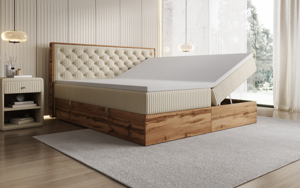 Boxspringbett Timber Chester a Cord mat Stauraum