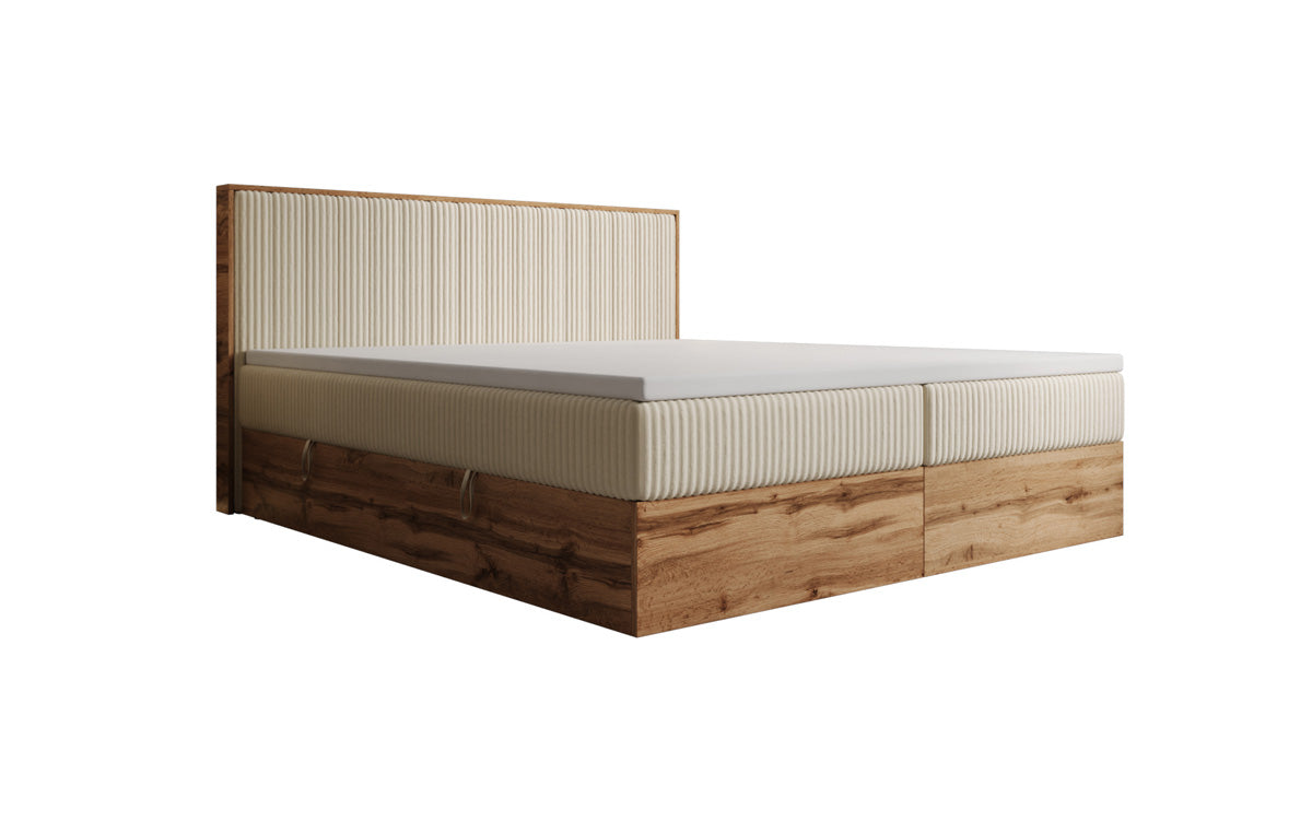 Lit boxspring Timber Line en Côtelé avec espace de rangement