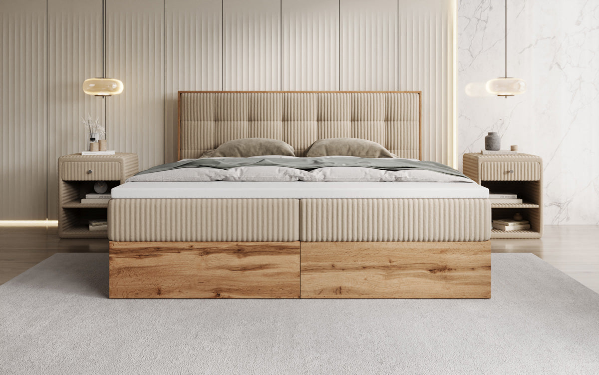 Lit boxspring Timber Quad en Côtelé avec espace de rangement