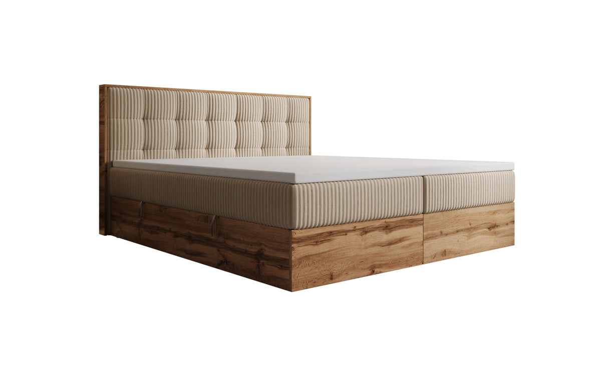 Lit boxspring Timber Quad en Côtelé avec espace de rangement