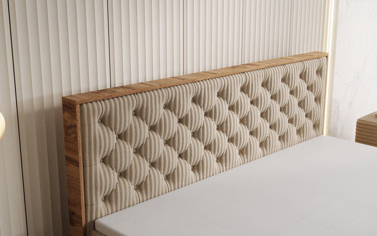 Boxspringbett Timber Chester a Cord mat Stauraum