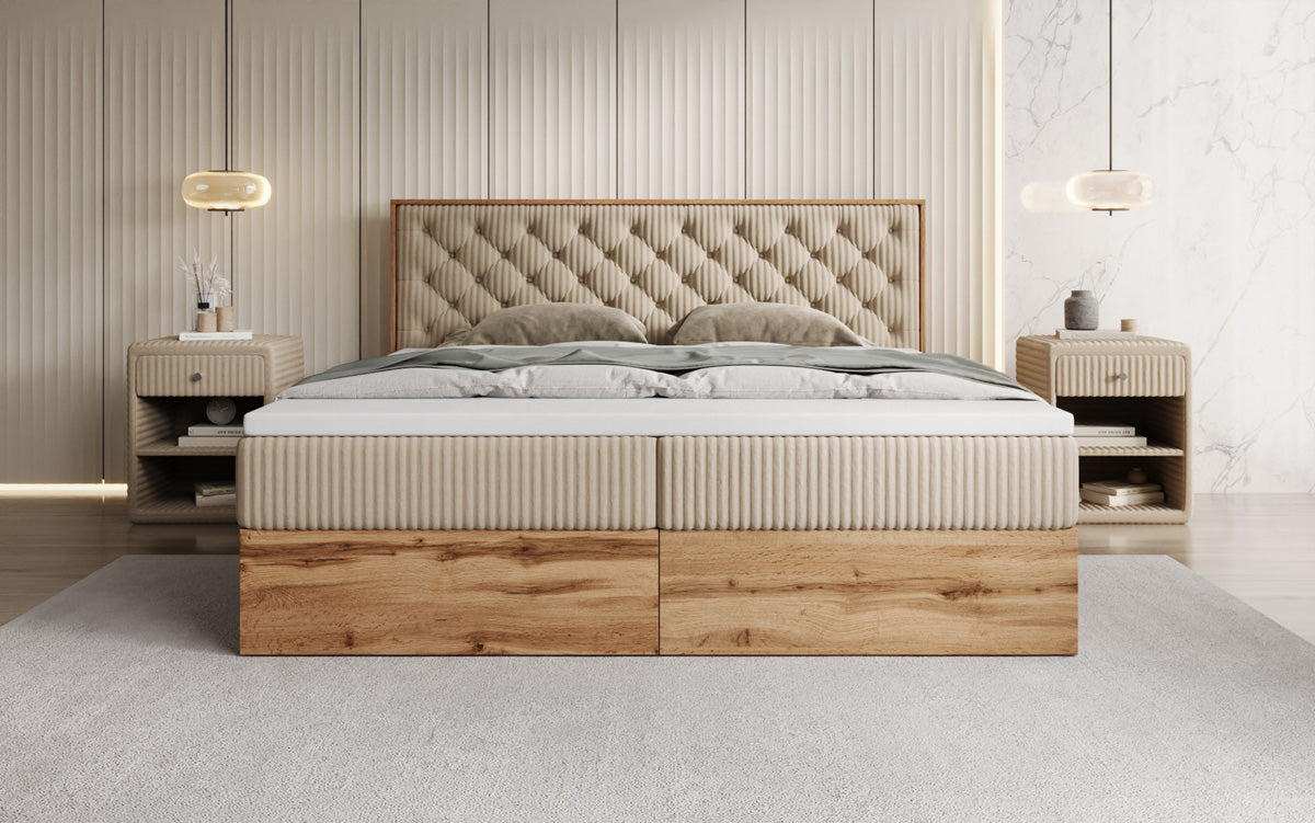 Boxspringbett Timber Chester a Cord mat Stauraum