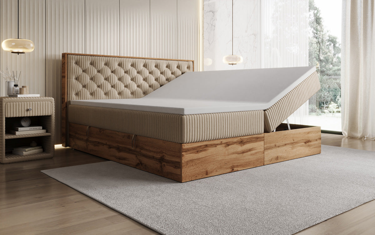 Boxspringbett Timber Chester a Cord mat Stauraum