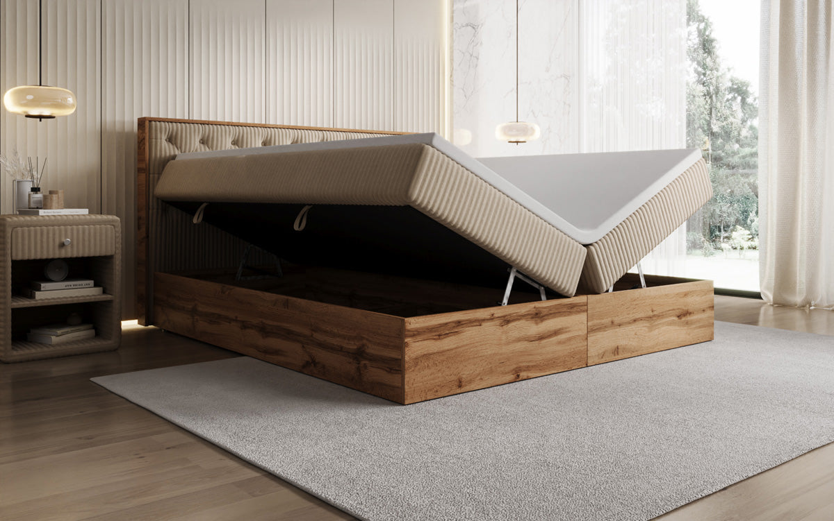 Boxspringbett Timber Chester a Cord mat Stauraum
