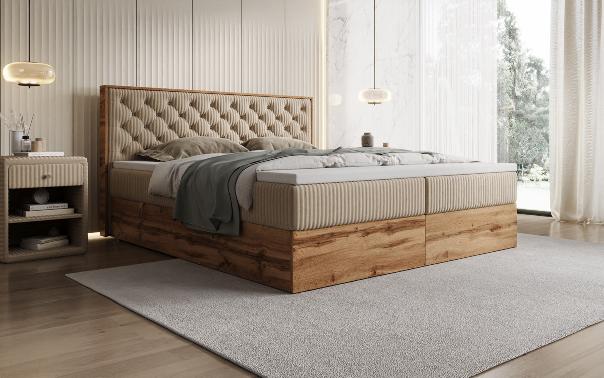 Boxspringbett Timber Chester a Cord mat Stauraum