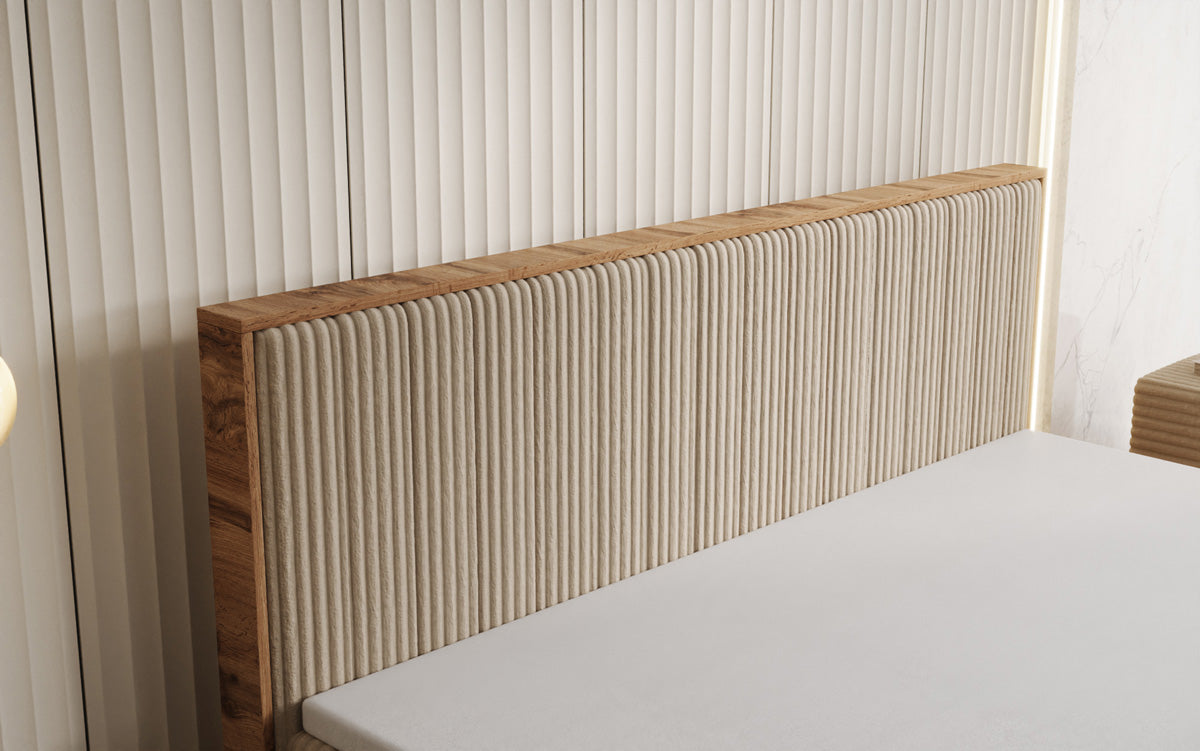 Lit boxspring Timber Line en Côtelé avec espace de rangement