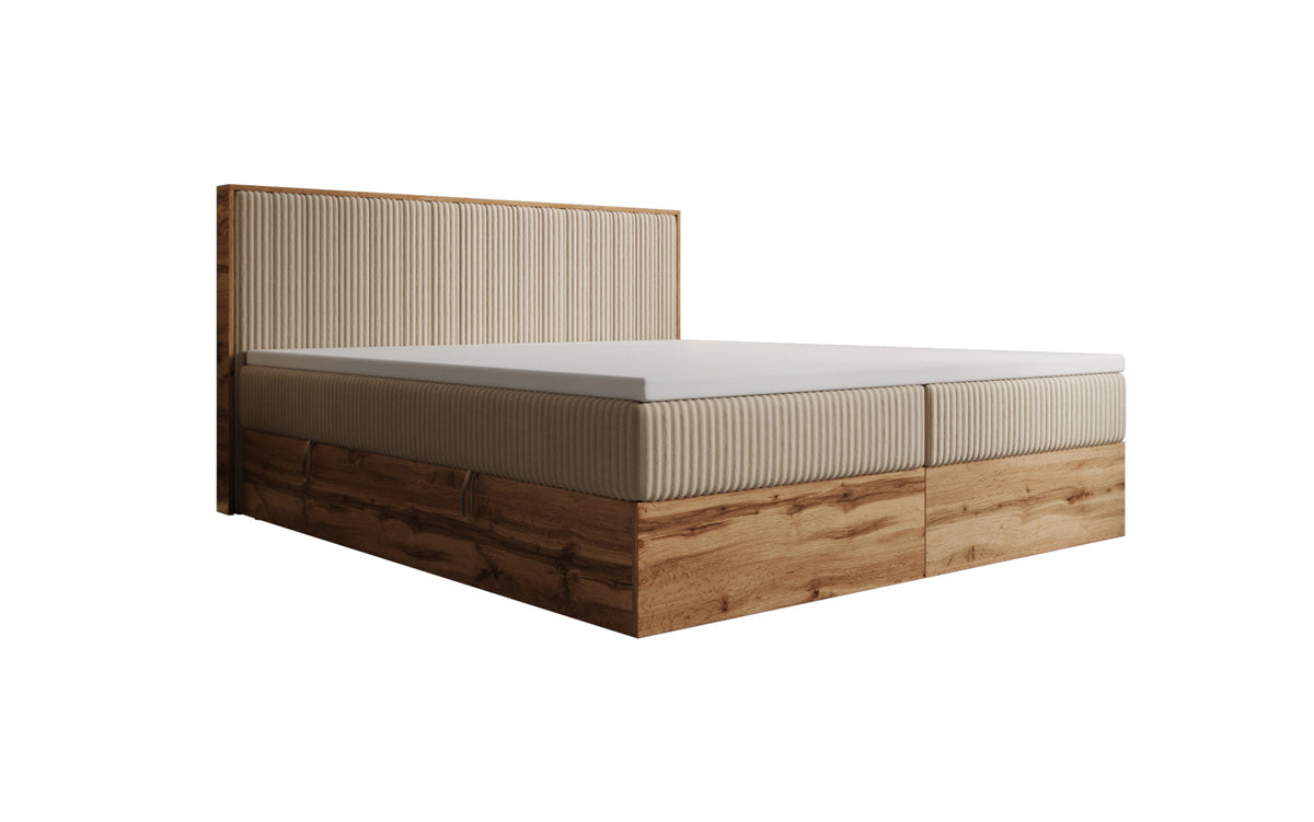 Lit boxspring Timber Line en Côtelé avec espace de rangement
