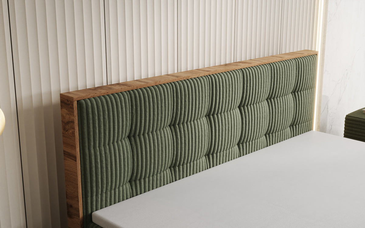 Lit boxspring Timber Quad en Côtelé avec espace de rangement