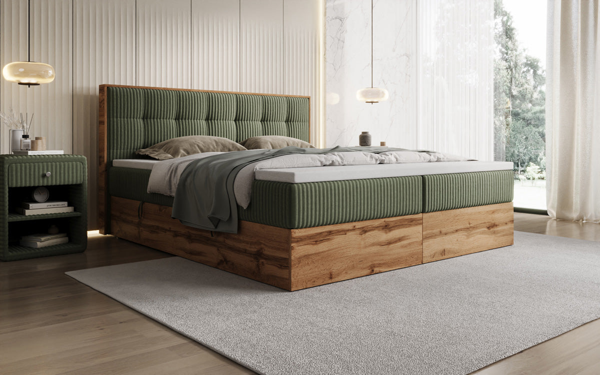 Lit boxspring Timber Quad en Côtelé avec espace de rangement