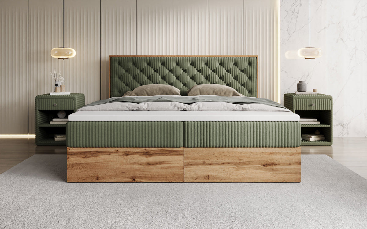 Boxspringbett Timber Chester a Cord mat Stauraum
