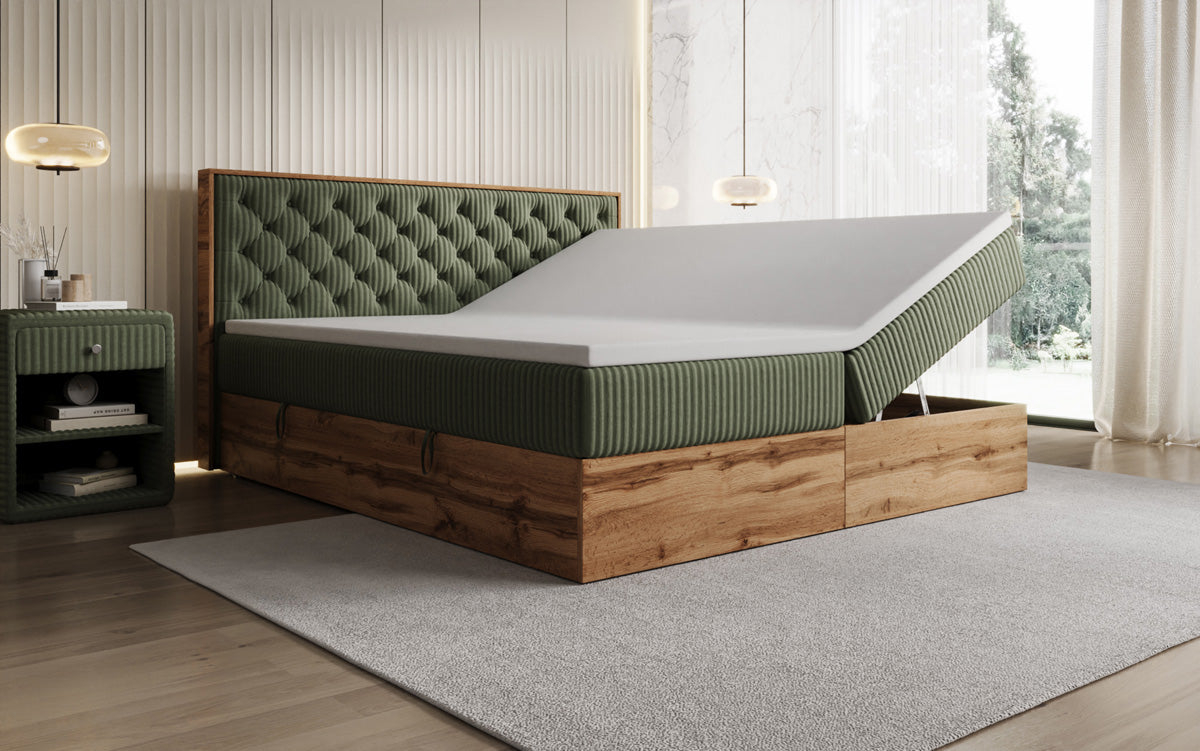 Boxspringbett Timber Chester a Cord mat Stauraum