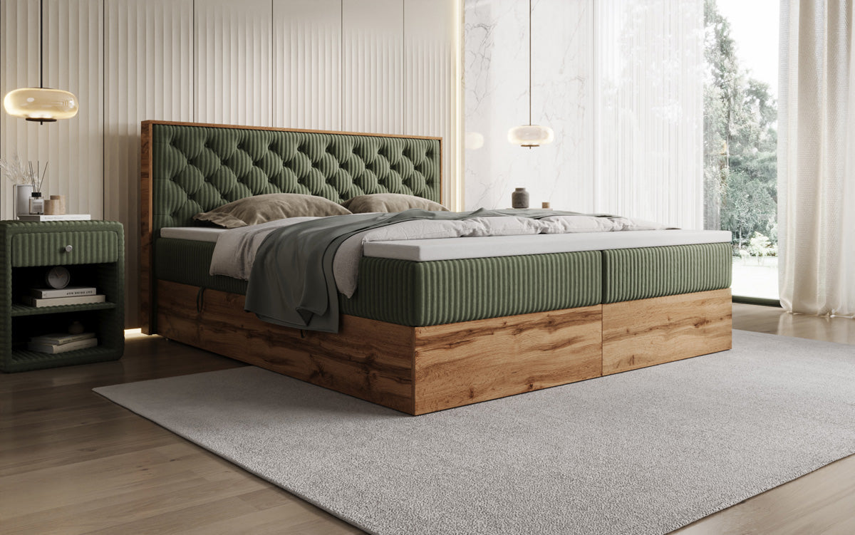 Boxspringbett Timber Chester a Cord mat Stauraum