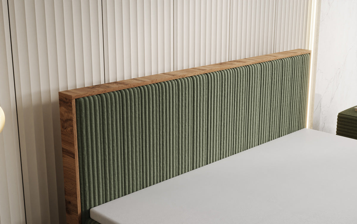 Lit boxspring Timber Line en Côtelé avec espace de rangement