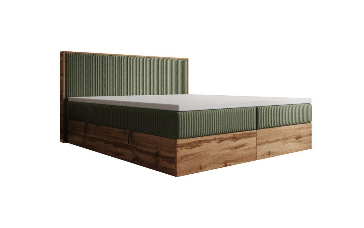 Lit boxspring Timber Line en Côtelé avec espace de rangement