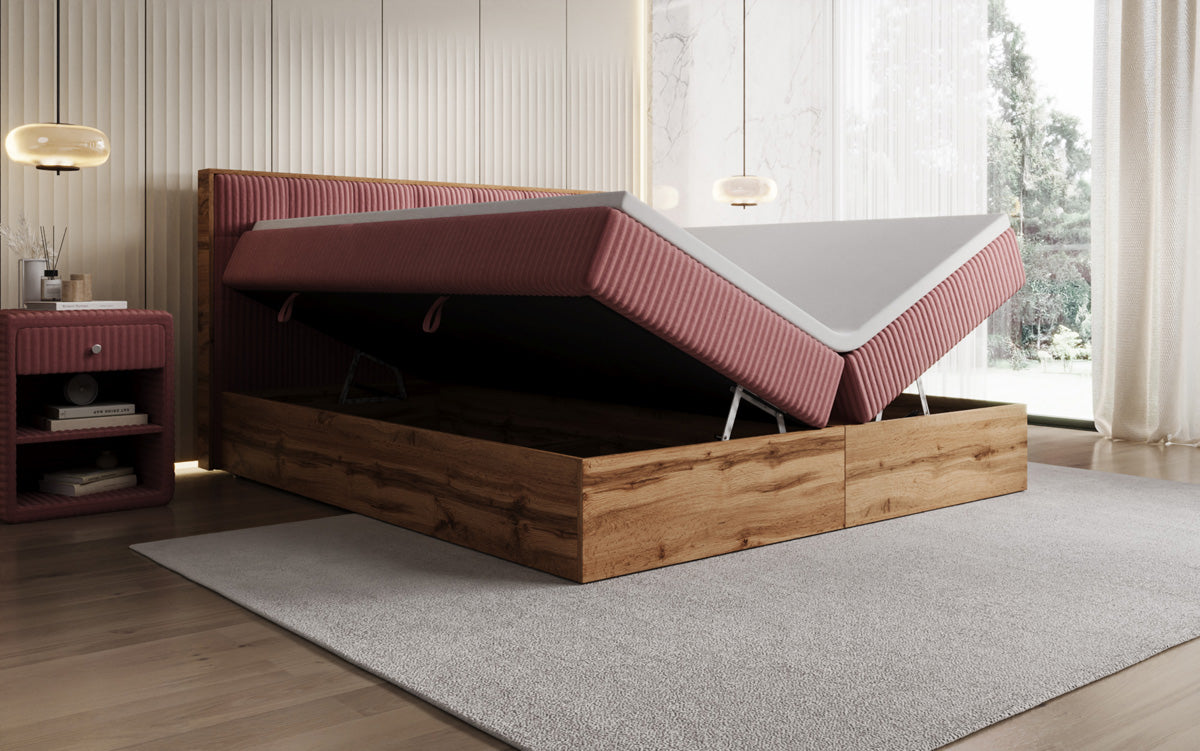 Lit boxspring Timber Quad en Côtelé avec espace de rangement