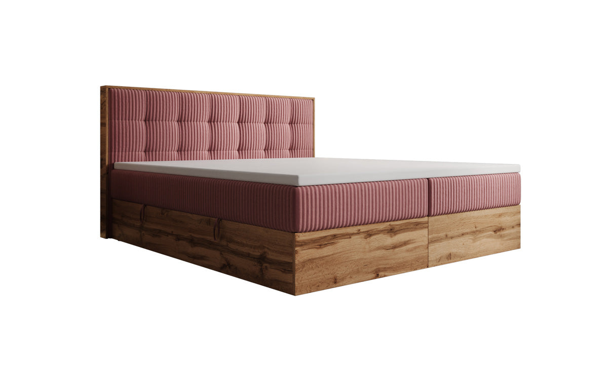 Lit boxspring Timber Quad en Côtelé avec espace de rangement