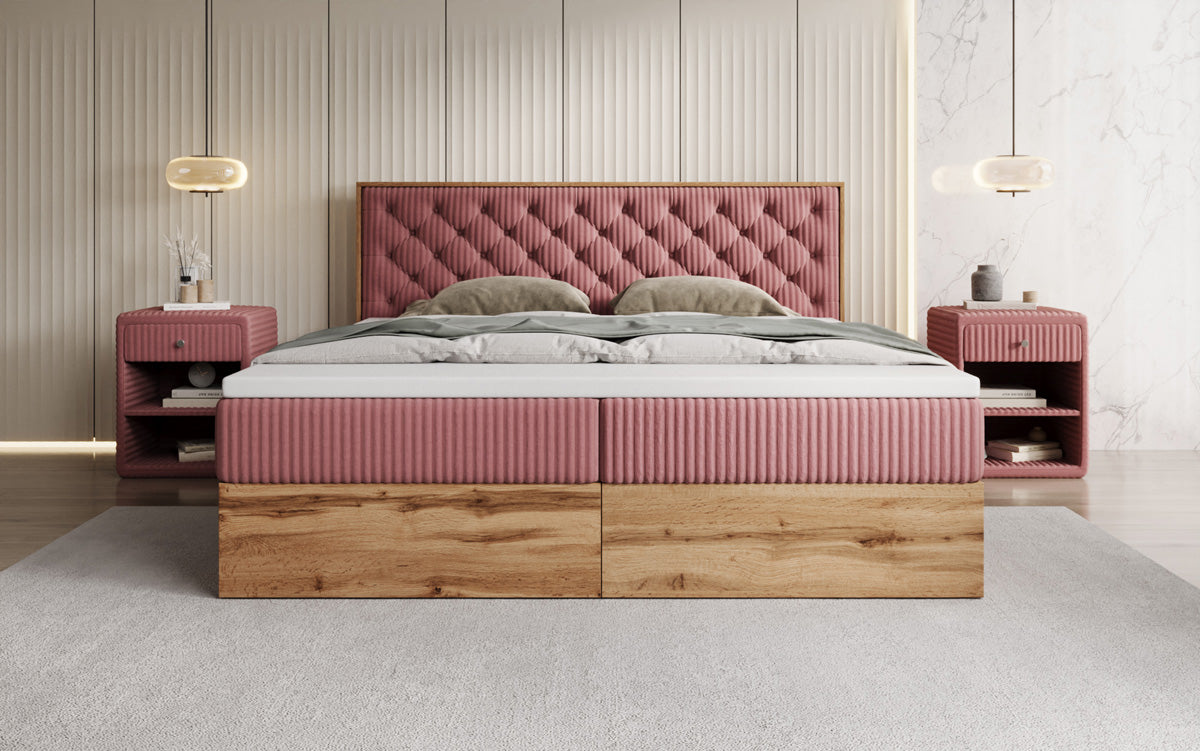 Boxspringbett Timber Chester a Cord mat Stauraum