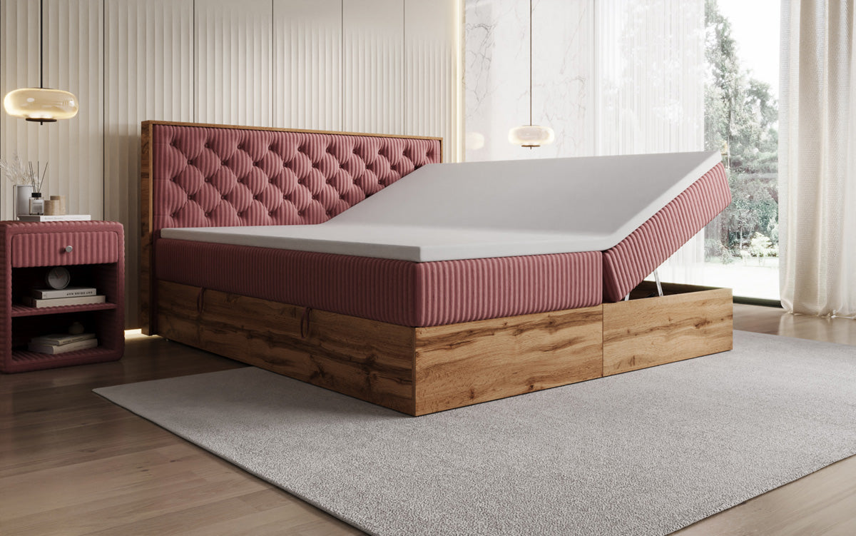 Boxspringbett Timber Chester a Cord mat Stauraum