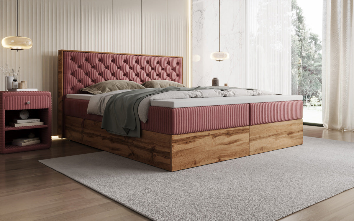 Boxspringbett Timber Chester a Cord mat Stauraum