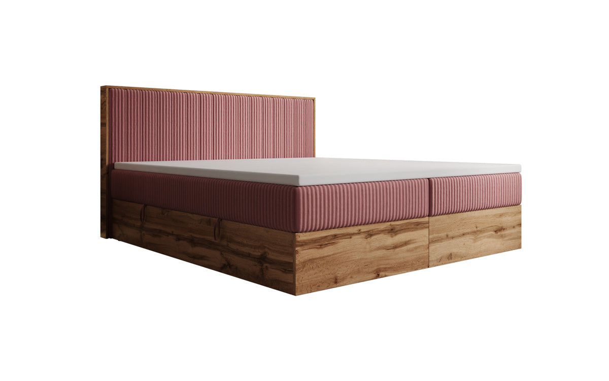 Lit boxspring Timber Line en Côtelé avec espace de rangement