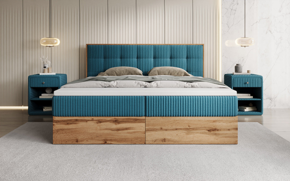 Lit boxspring Timber Quad en Côtelé avec espace de rangement