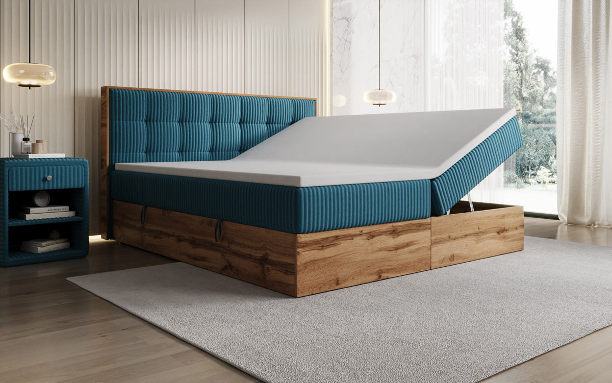 Lit boxspring Timber Quad en Côtelé avec espace de rangement