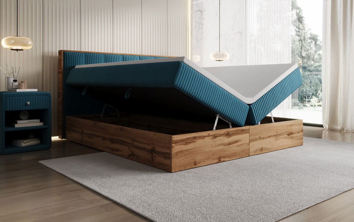 Lit boxspring Timber Quad en Côtelé avec espace de rangement