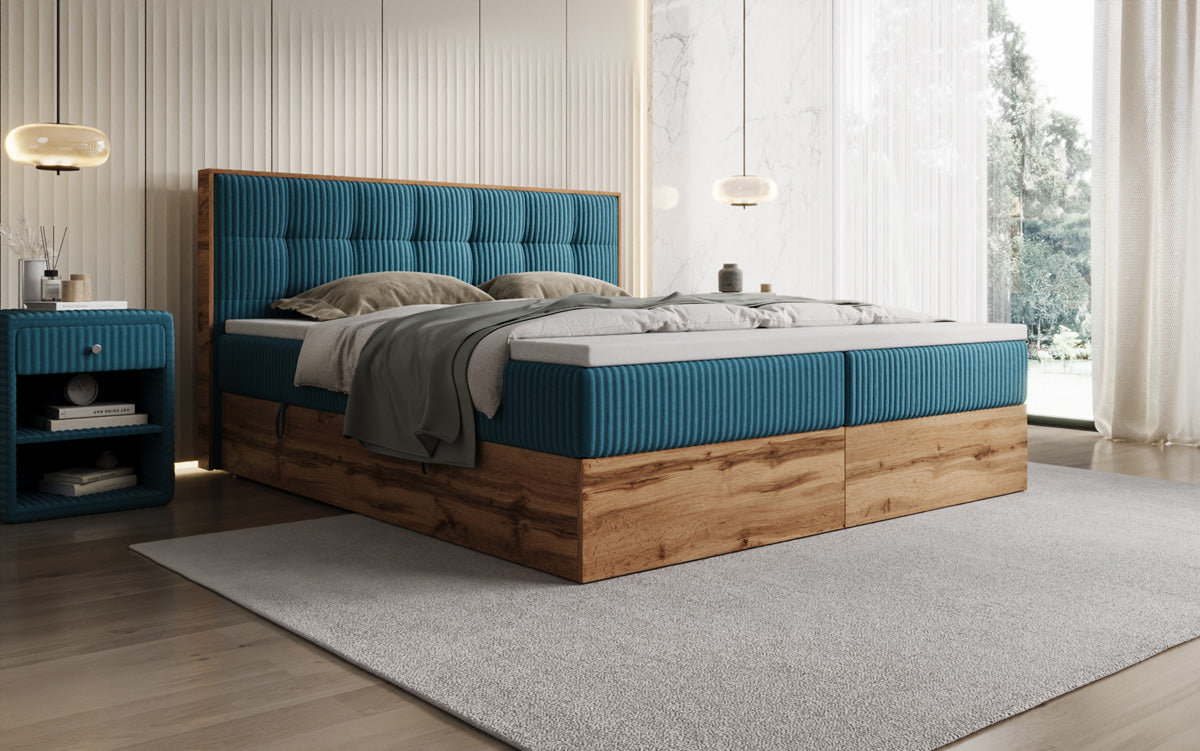 Lit boxspring Timber Quad en Côtelé avec espace de rangement
