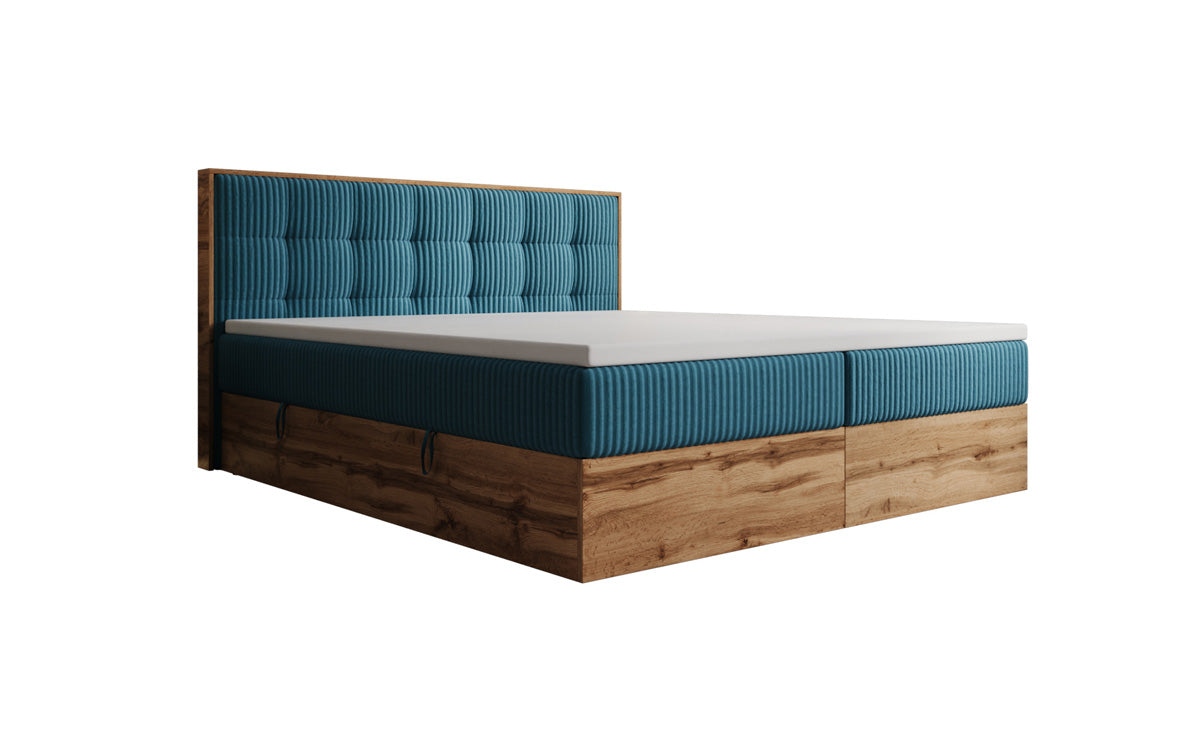 Lit boxspring Timber Quad en Côtelé avec espace de rangement
