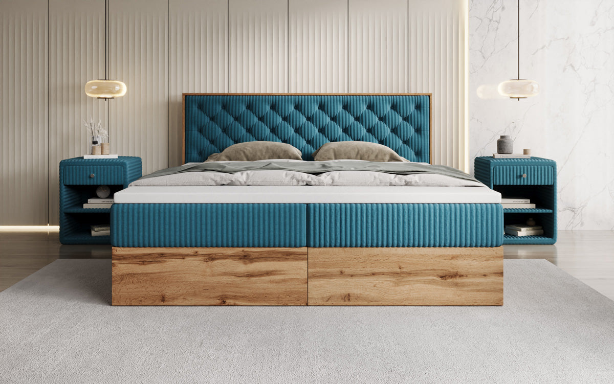 Boxspringbett Timber Chester a Cord mat Stauraum