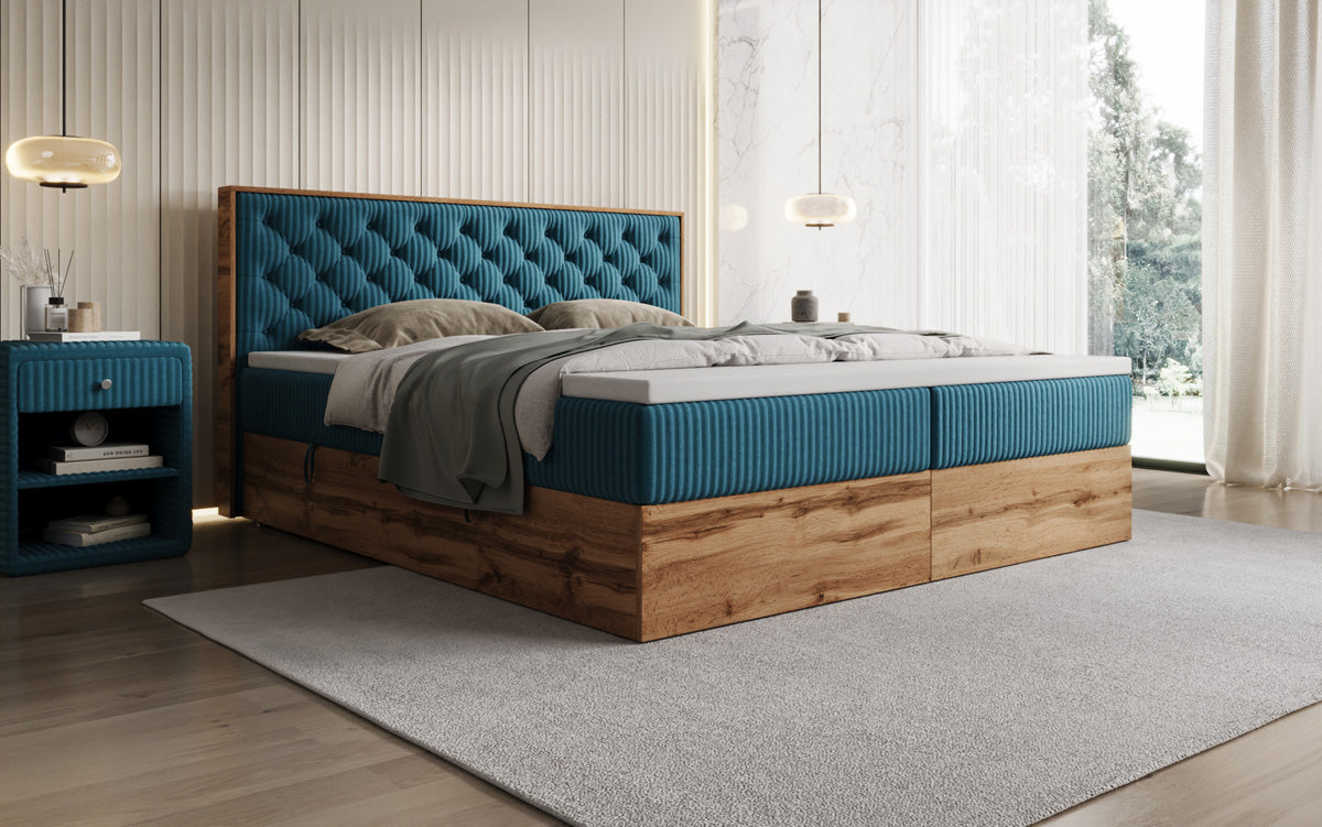 Boxspringbett Timber Chester a Cord mat Stauraum
