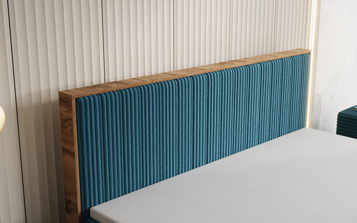 Lit boxspring Timber Line en Côtelé avec espace de rangement