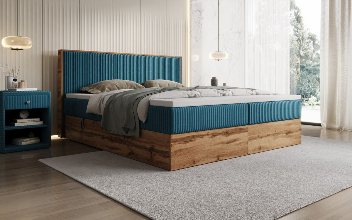 Lit boxspring Timber Line en Côtelé avec espace de rangement