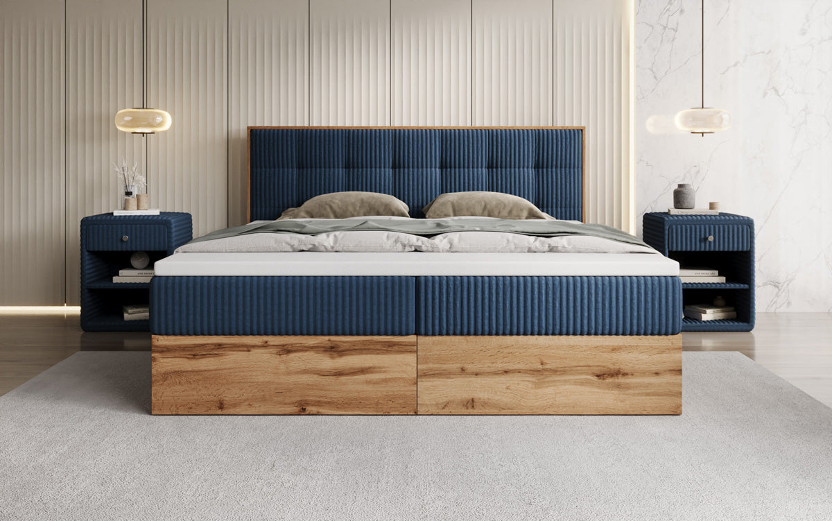Lit boxspring Timber Quad en Côtelé avec espace de rangement