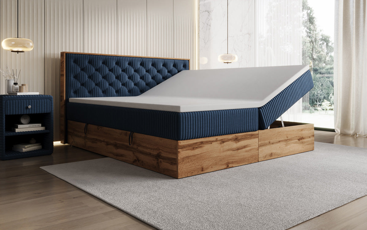 Boxspringbett Timber Chester a Cord mat Stauraum