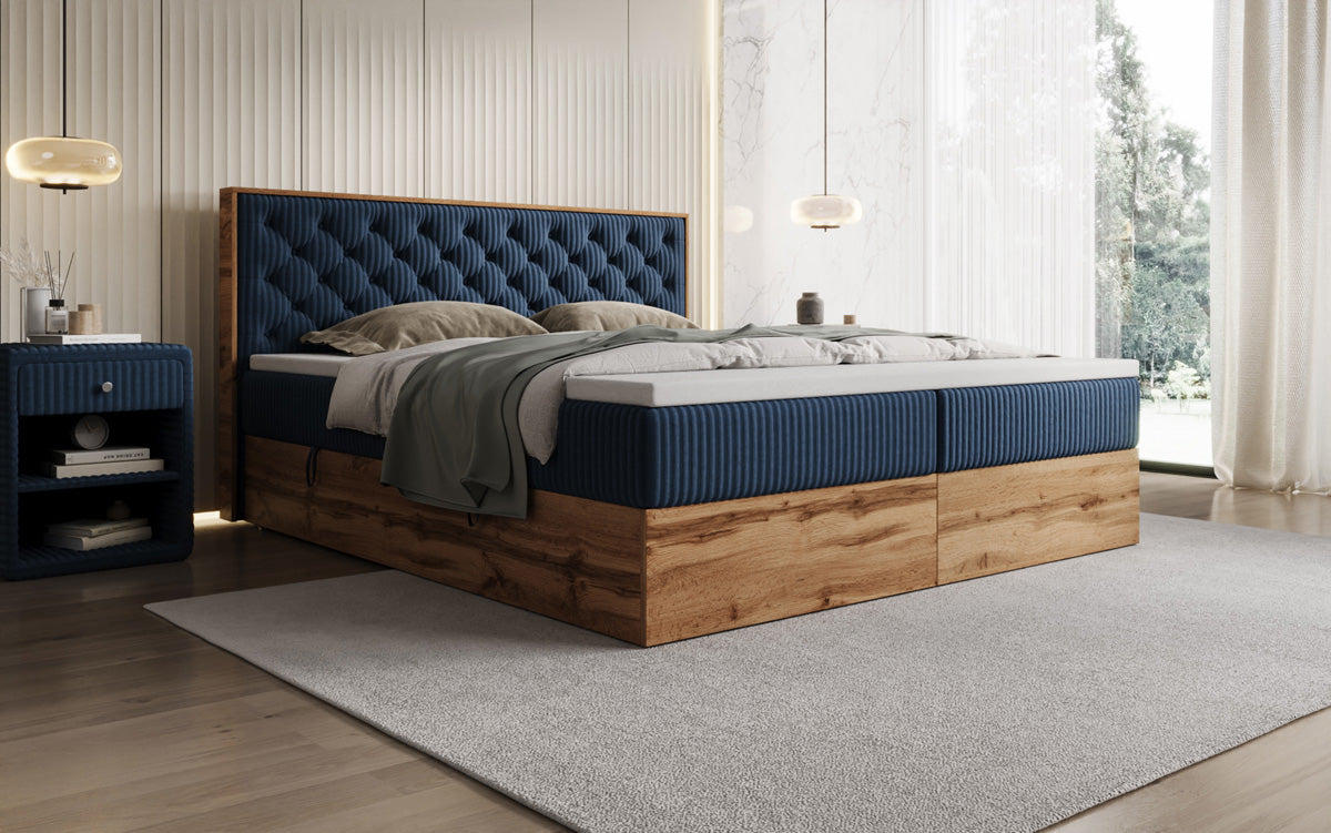 Boxspringbett Timber Chester a Cord mat Stauraum