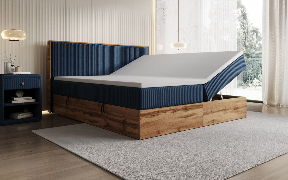 Lit boxspring Timber Line en Côtelé avec espace de rangement