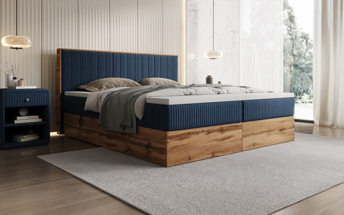 Lit boxspring Timber Line en Côtelé avec espace de rangement