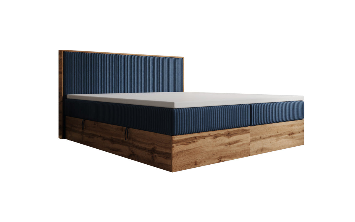Lit boxspring Timber Line en Côtelé avec espace de rangement