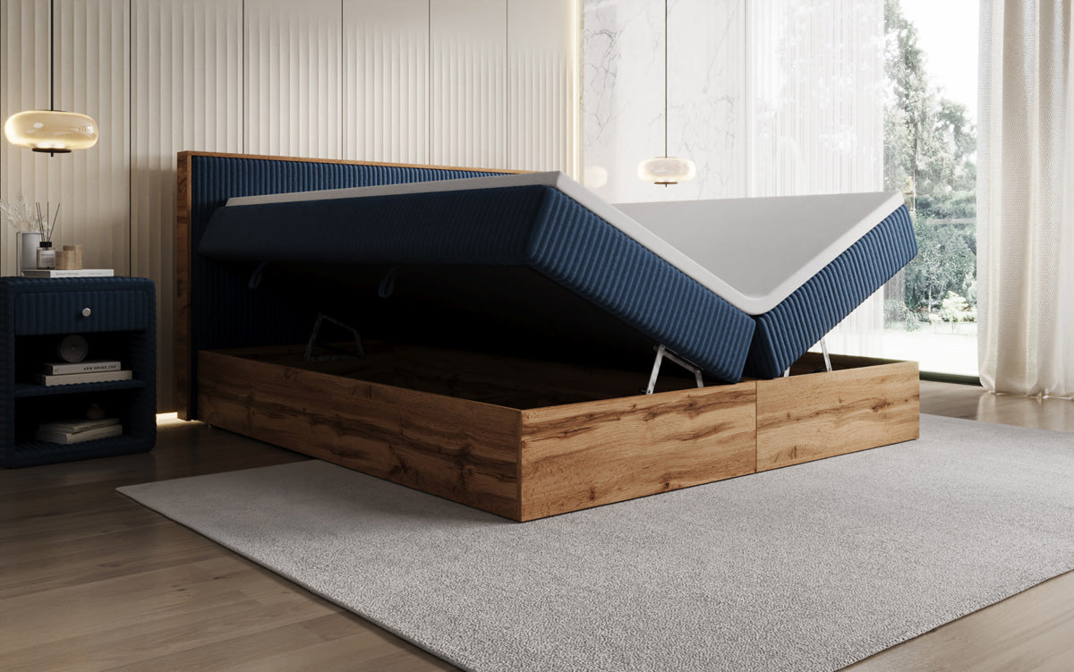 Boxspringbett Timber in Cord mit Stauraum