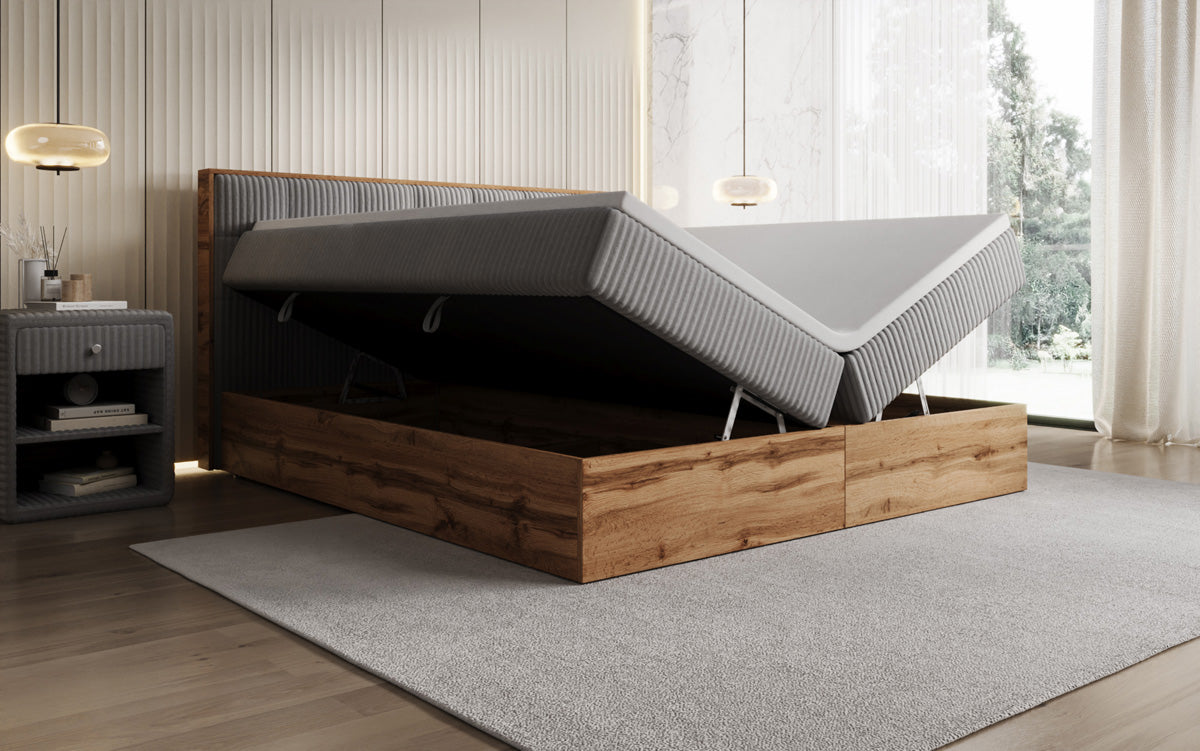 Lit boxspring Timber Quad en Côtelé avec espace de rangement
